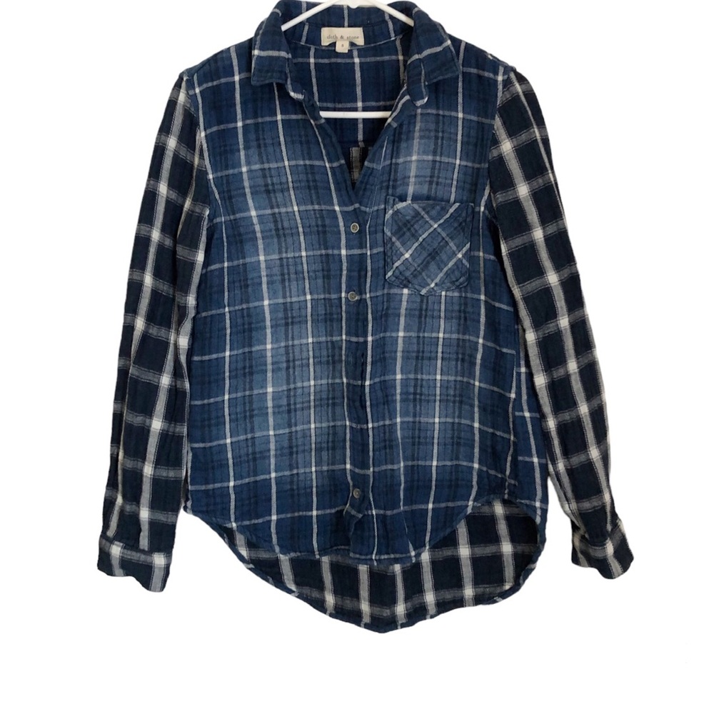 Anthropologie Cloth & Stone Blue/Black
Plaid Flannel  Top Small
